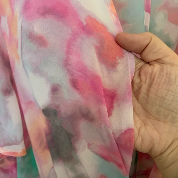 Torrid Watercolor Print Kimono Style Duster Swim Cover Up Flutter Sleeves - Picture 7 of 7